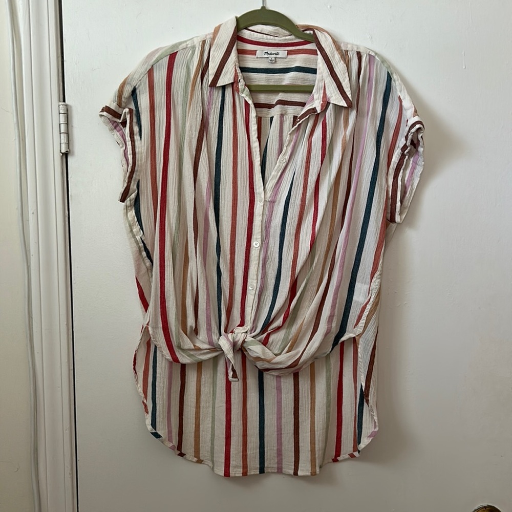 Madewell Lightweight Striped Tie Front Top